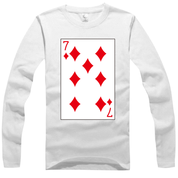 扑克牌方块7高档白色纯棉长袖t恤