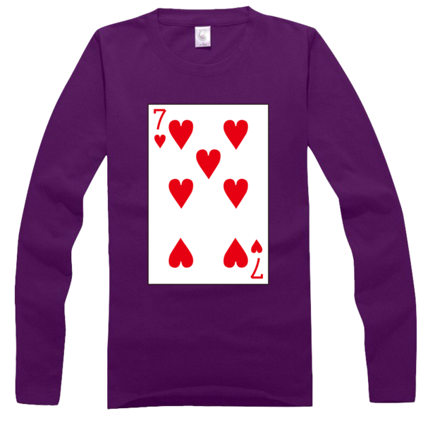 扑克牌红桃7高档彩色纯棉长袖t恤