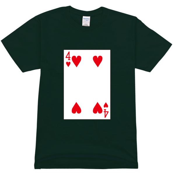 扑克牌红桃4舒适彩色t恤