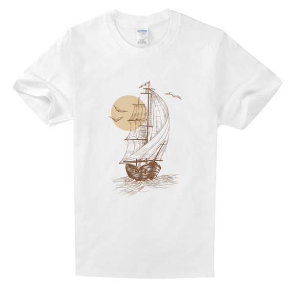 远航-素描帆船舒适白色t恤